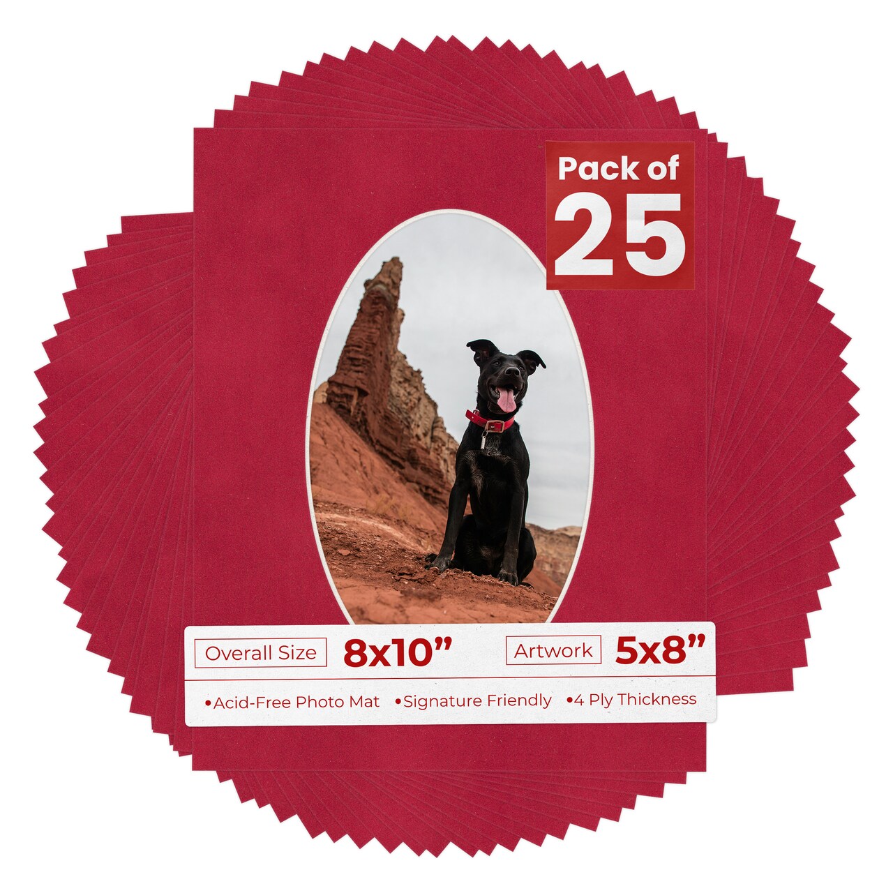 Red Suede Mat Board for 8x10 Frames - Oval Opening for 5x8 Photos